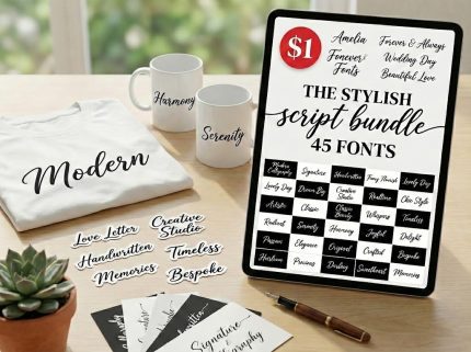 45 Elegant Fonts for Cricut script typography.