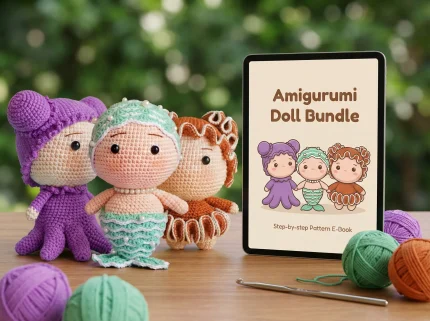 Caro – The Coral Girl Crochet Pattern amigurumi fantasy doll.