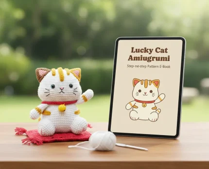 Lucky Cat Crochet Pattern amigurumi toy.
