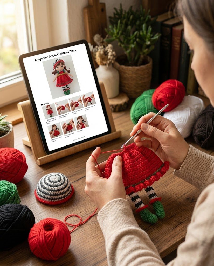 Christmas Doll Eva Crochet Pattern amigurumi holiday toy