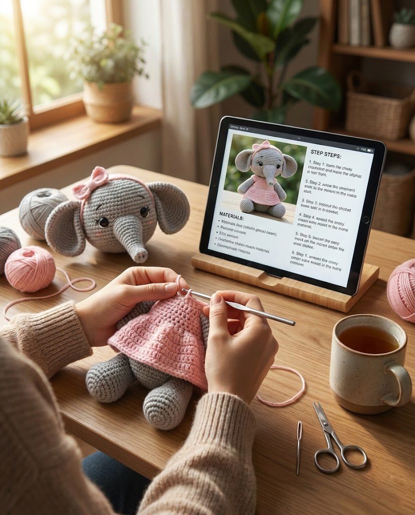Little Elephant Crochet Pattern amigurumi nursery toy