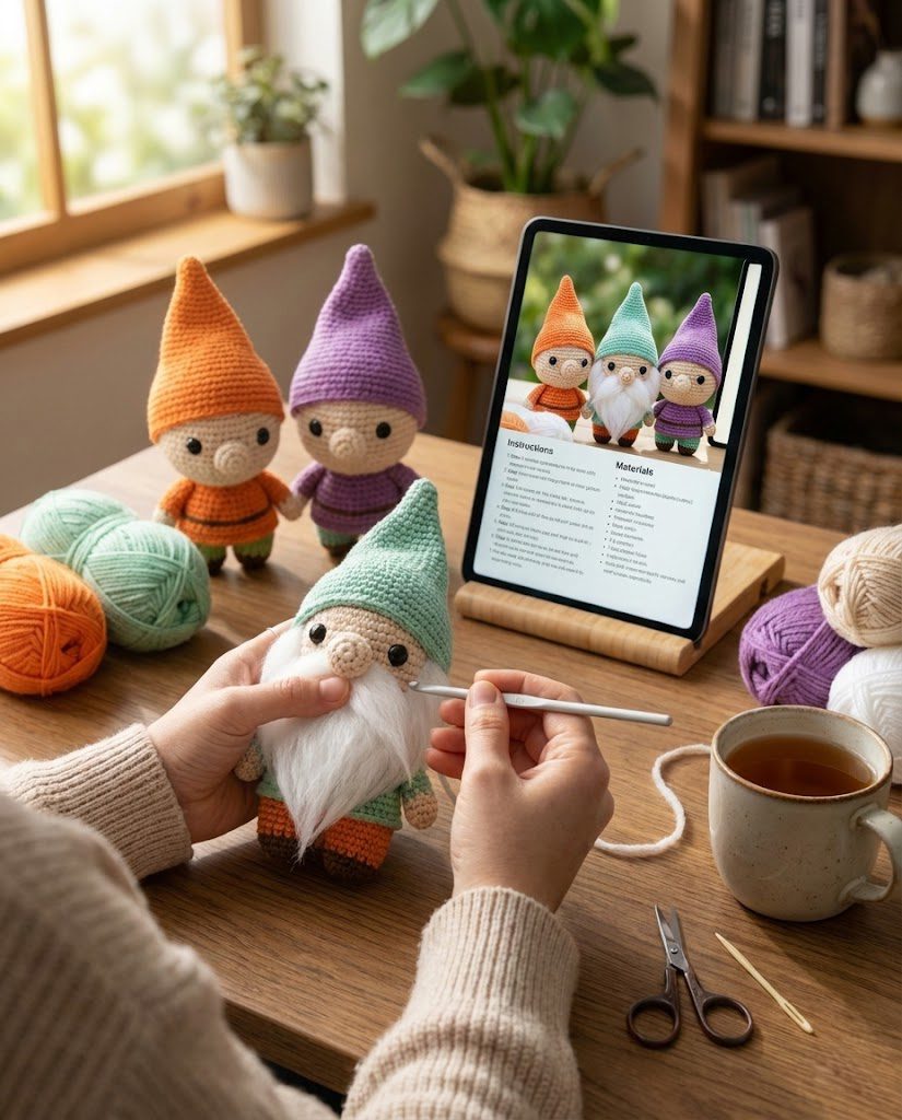 Seven Dwarfs Crochet Pattern amigurumi toy set.