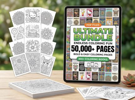 50000+ Coloring Pages Bundle for kids and adults.