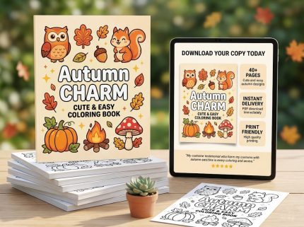 Autumn Charm - Cute & Easy Coloring Book forest animals.