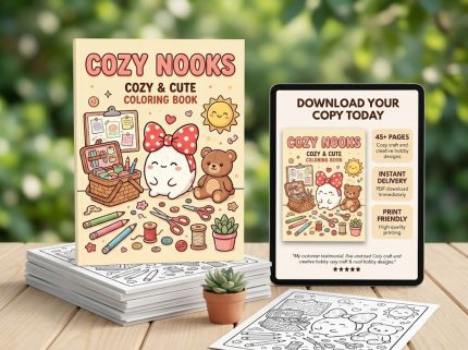 Cozy Nooks - Cozy & Cute Coloring Book reading scenes.