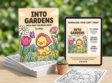 Into Gardens - Bold Easy Coloring Book by CocoWyo