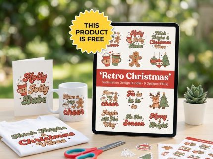 Free Retro Christmas Sublimation Bundle PNGs.