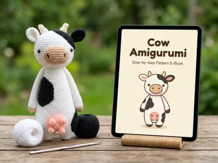 Cow Amigurumi Crochet Pattern finished toy.