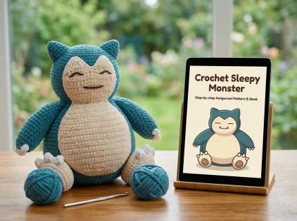 Crochet Sleepy Monster Pattern finished amigurumi