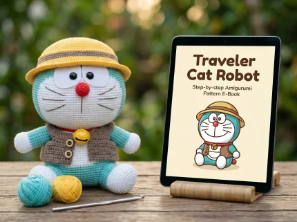 Cute Cat Robot Amigurumi Pattern finished plushie