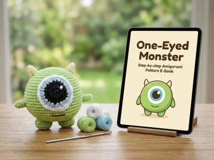 One-Eyed Green Monster Amigurumi finished plushie