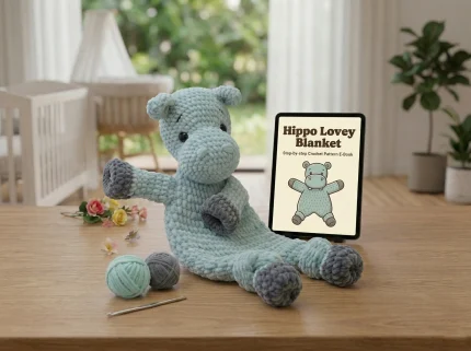 Hippo Lovey Crochet Pattern finished security blanket